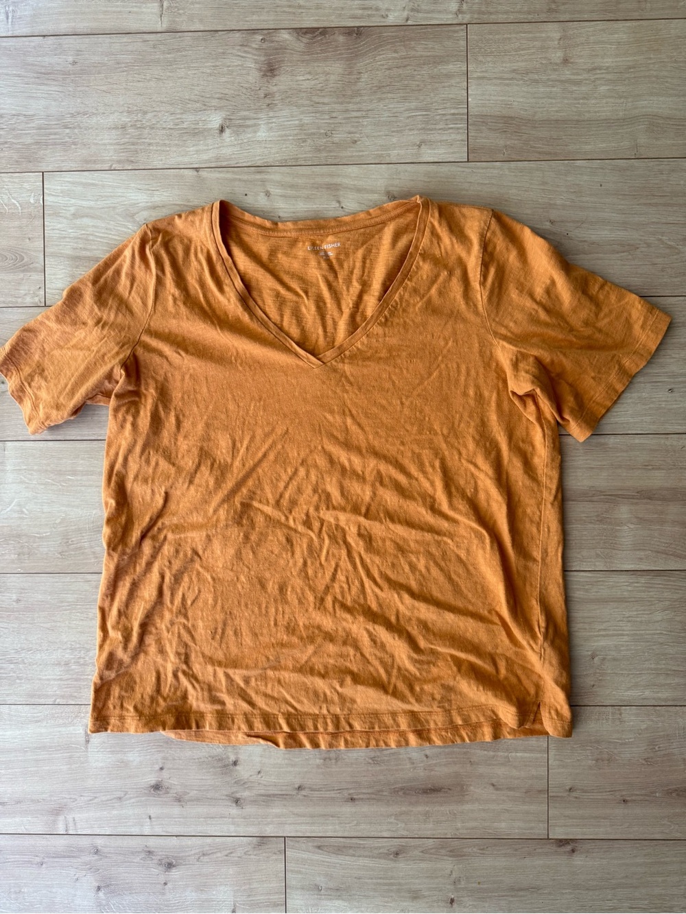 Eileen Fisher Rust Orange Organic Cotton V Neck Tee M Minimalist Coastal Casual